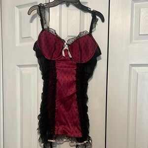 Victoria's Secret Red and Black Lace Chemise